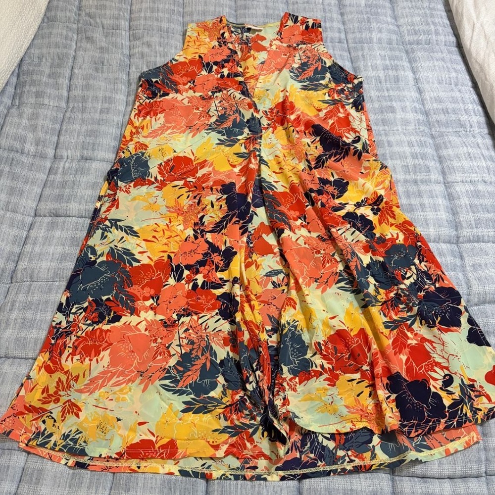 LuLaRoe Duster Vest Open Front Floral Womens M Multicolor Kimono Cover Up EUC